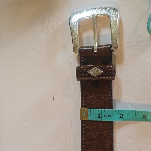 Mens Brown Premium Leather Woven Silver western and Silver Buckle Belt Sz.L/XL - Picture 13 of 15